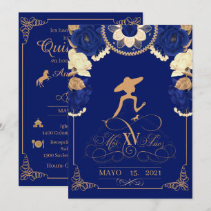 Invitation Charro, en bleu marine et or