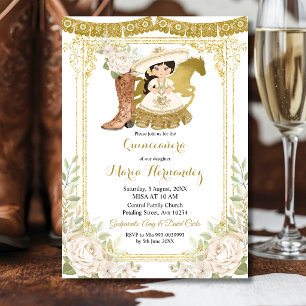 Invitation Charro en Bois Quinceanera Blanche Char