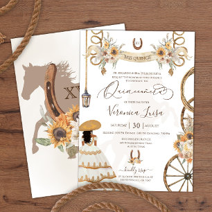 Invitation Charro Floral Boho rustique pays Quinceanera