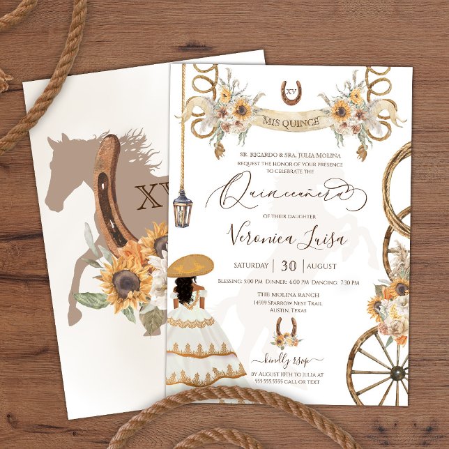 Invitation Charro Floral Boho rustique pays Quinceanera (Créateur téléchargé)