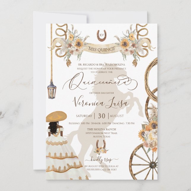 Invitation Charro Floral Boho rustique Pays Quinceanera v2 (Devant)