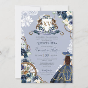 Invitation Charro Horse Crest Royal Navy Blue Quinceanera