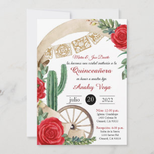 Invitation Charro Huapango Quinceanera Invitation, Roses Roug