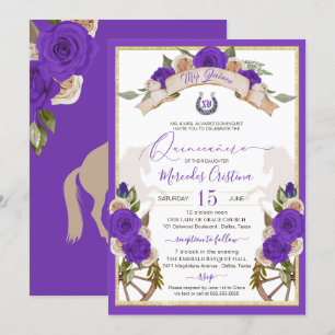 Invitation Charro Occidental Cheval Rose pourpre Quinceanera