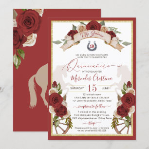 Invitation Charro Ouest Roses rouges Chevaux floraux Quincean