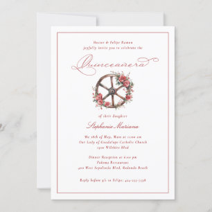 Invitation Charro Quinceañera Elegant Roue Roue Roses Rouge