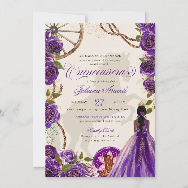 Invitation Charro Quinceanera Invi, Ranch Occidental Violet R (Devant)