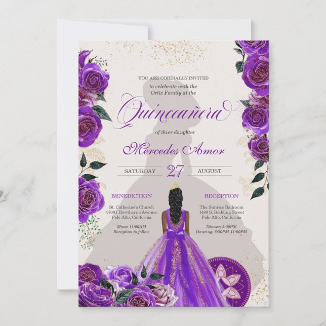Invitation Charro Quinceanera Rose de l'Ouest (Devant)