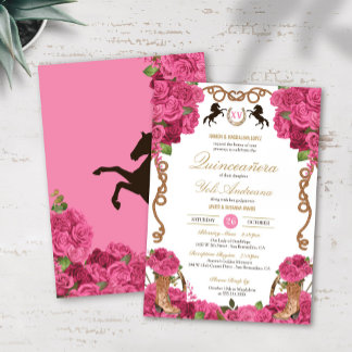Invitation Charro Quinceanera, Rose rose chaud