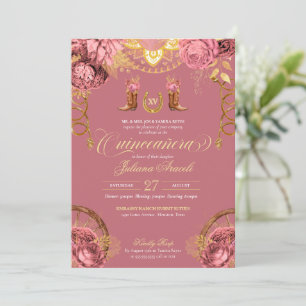 Invitation Charro Quinceanera Rose Rose Dusty Or Élégant