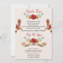 Invitation Charro Quinceanera, Roses Rouges