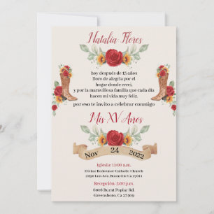 Invitation Charro Quinceanera, Roses Rouges