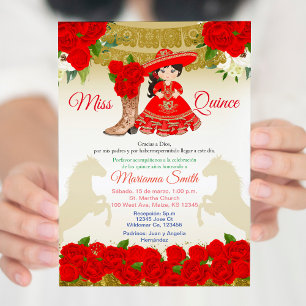 Invitation Charro Quinceañera Rouge Or