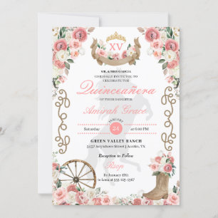 Invitation Charro rose de l'Ouest fille Quinceañera