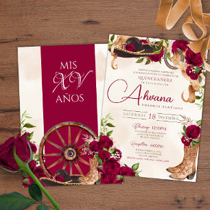 Invitation Charro rouge Bourgogne Quinceanera occidentale