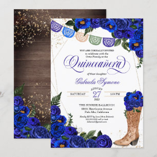 Invitation Charro Russe pousses de cowgirl Roses bleus Quince