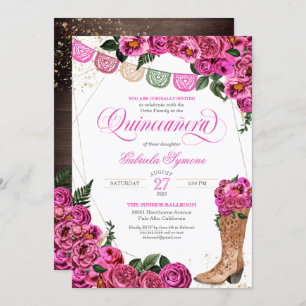 Invitation Charro Russe pousses de fille rose Rose Quinceañer