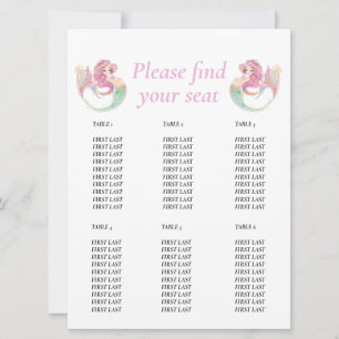 Invitation Chart de table rose sirène pour Baby Shower