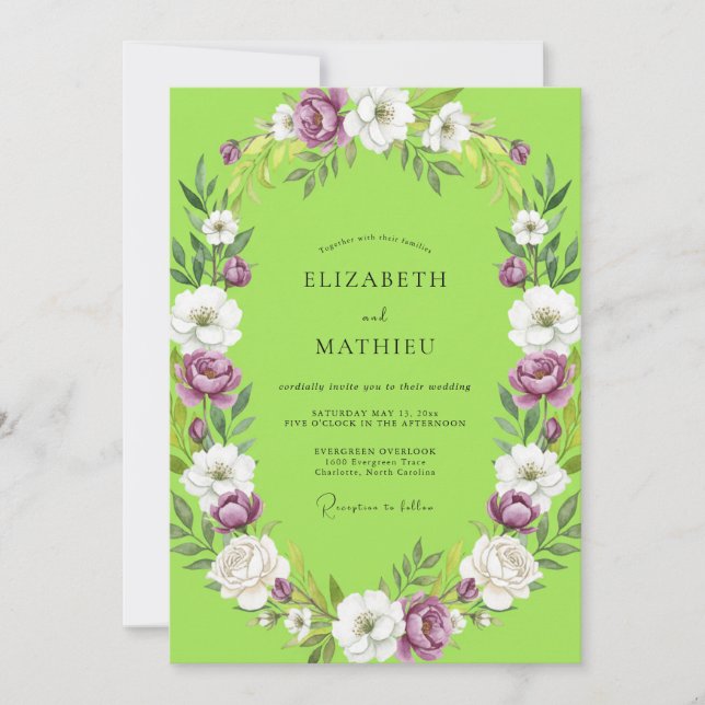 Invitation Chartreuse Améthyste Peinture de Mariage (Devant)
