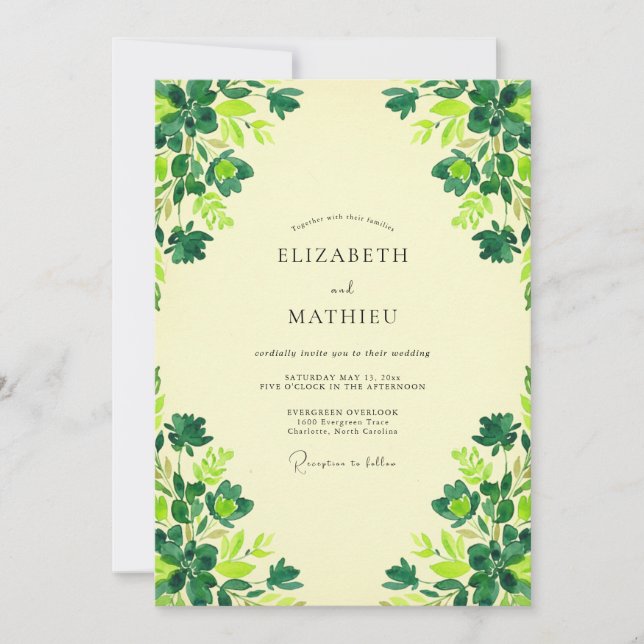 Invitation Chartreuse de beurre Mariage Trèfle Eucalyptus (Devant)