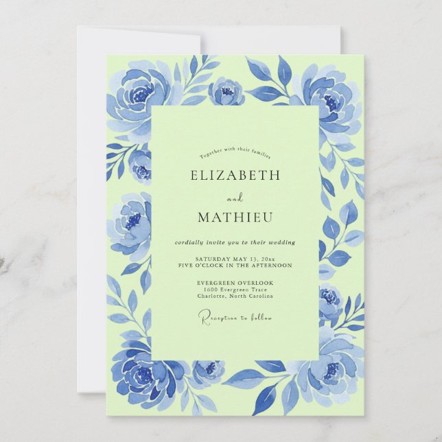 Invitation Chartreuse de Bleuet Pétales de Mariage (Devant)