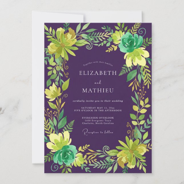 Invitation Chartreuse de mariage au feuillage de eucalyptus p (Devant)