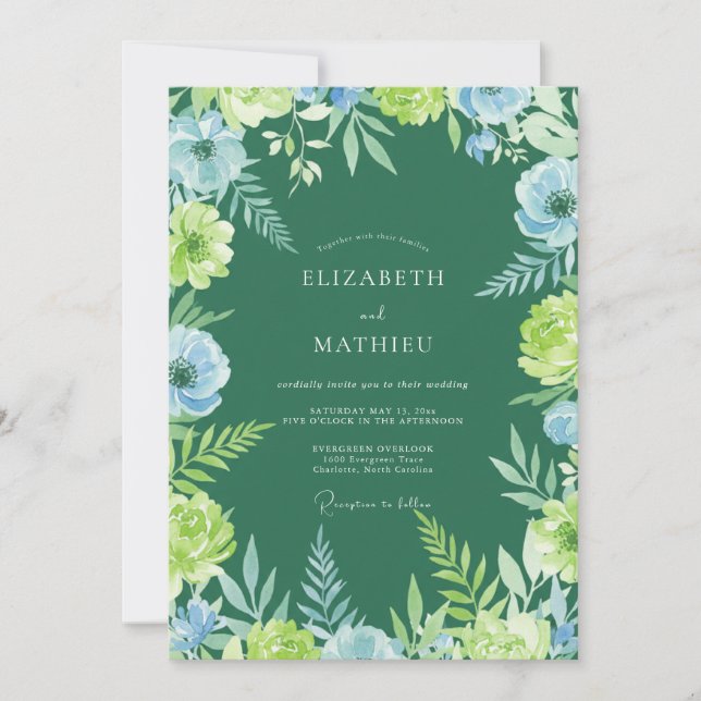 Invitation Chartreuse feuillage azur Eucalyptus Mariage (Devant)