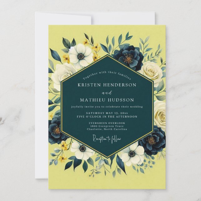 Invitation Chartreuse Fleurs Mariage Impressionniste (Devant)