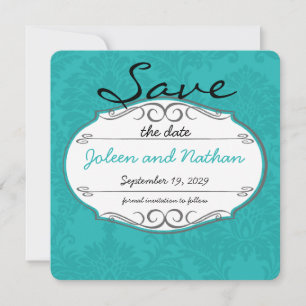 Invitation Chartreuse moderne Turquoise Mariage damassé