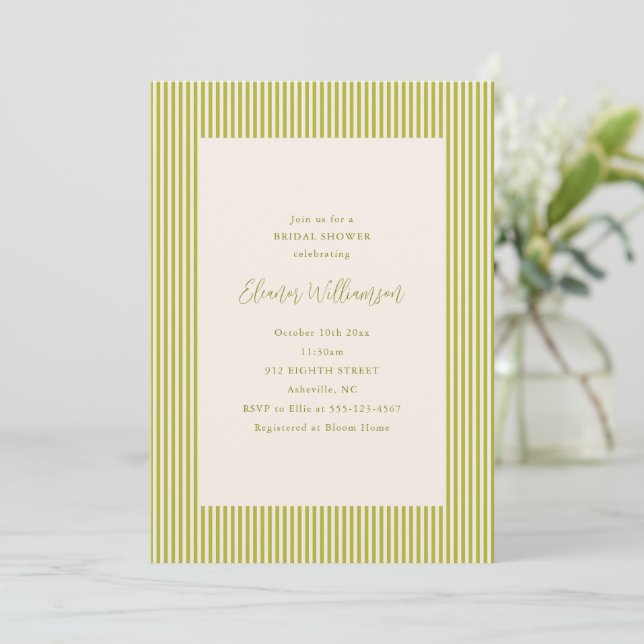 Invitation Chartreuse Stripte Élégante pour une Baby Shower d (Debout devant)