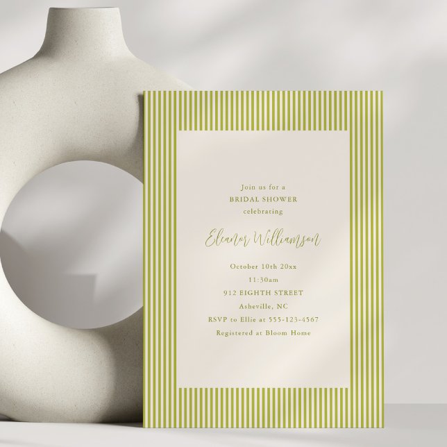 Invitation Chartreuse Stripte Élégante pour une Baby Shower d (Créateur téléchargé)