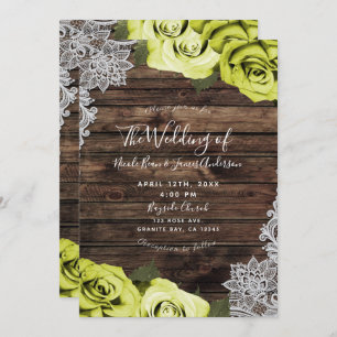 Invitation Chartreuse Verte Floral Rose Mariage dentelle en b