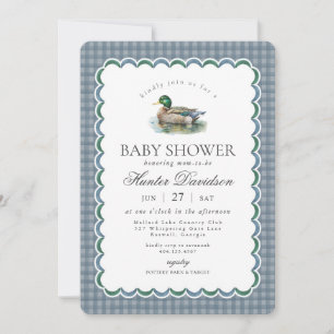Invitation Chasse au canard colvert en vichy bleu Garçon Baby
