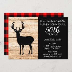 Invitation Chasse aux Cerfs Buffalo Plaid Thème 50ème Anniver