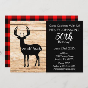 Invitation Chasse aux Cerfs Buffalo Plaid Thème 50ème Anniver