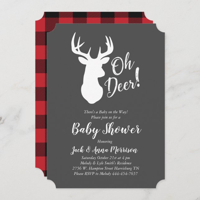 Invitation Chasse aux cerfs Lodge Baby shower Antlers (Devant / Derrière)