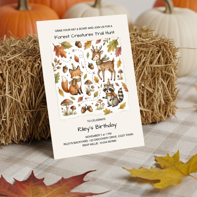 Invitation Chasse aux créatures de la forêt automnale pour un (Fall birthday invitation with woodland trail theme by Darling & May (order printed or digital))