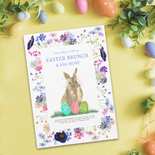 Invitation Chasse aux œufs au brunch de Pâques Lapin mignon F