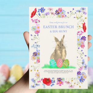 Invitation Chasse aux œufs au brunch de Pâques Lapin mignon F