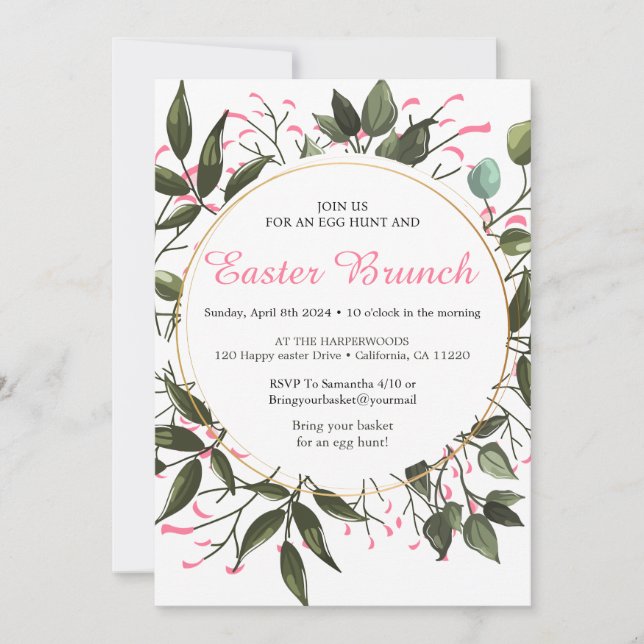 Invitation Chasse aux oeufs de brunch de pâques à l'aquarelle (Devant)