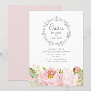 Invitation Chasse aux œufs de brunch de Pâques florale rose é