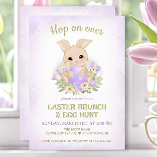 Invitation Chasse aux oeufs de Brunch de Pâques Lapin mou pou