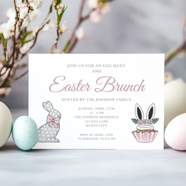 Invitation Chasse aux œufs de brunch de Pâques rose mignonne (Créateur téléchargé)