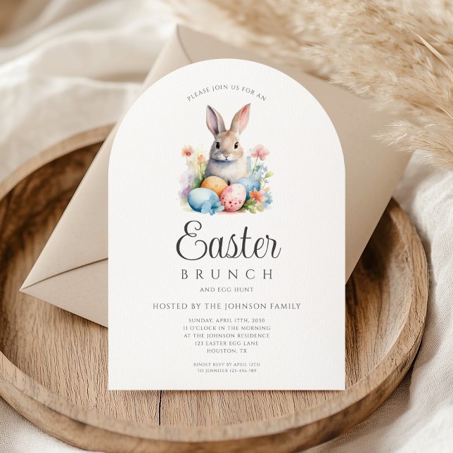Invitation Chasse Aux Oeufs De Lapin Et Arche De Brunch De Pâ (Cute Bunny Egg Hunt And Easter Brunch Arch Invitation)