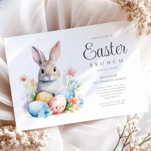 Invitation Chasse aux œufs de lapin mignon & brunch de Pâques