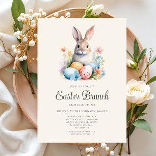 Invitation Chasse aux œufs de lapin mignon et brunch de Pâque
