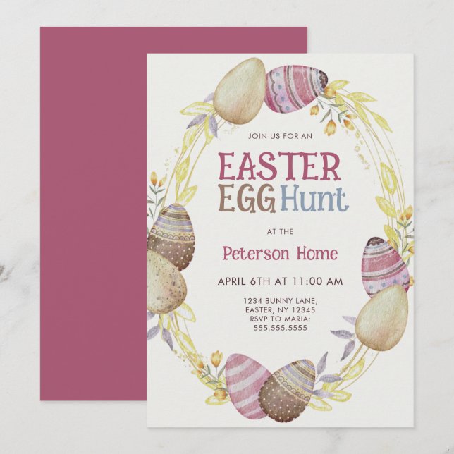 Invitation Chasse aux oeufs de Pâques (Devant / Derrière)