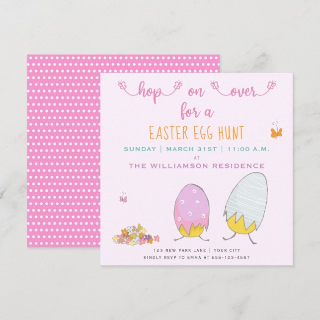 Invitation Chasse aux oeufs de Pâques (Devant / Derrière)