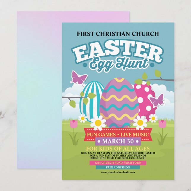 Invitation Chasse aux œufs de Pâques (Devant / Derrière)