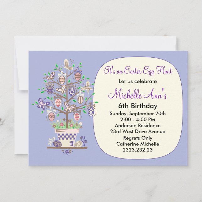 Invitation Chasse aux œufs de Pâques à la lavande adorable (Devant)
